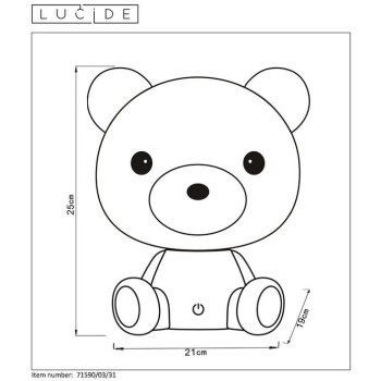 Lucide Dodo Bear fehér LED asztali gyerek lámpa (LUC-71590/03/31) LED 1 izzós IP20