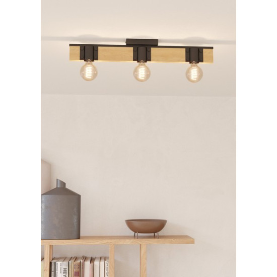 Eglo Bailrigg fekete-natúr mennyezeti lámpa (EG-43901) E27 3 izzós IP20