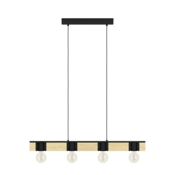 Eglo Bailrigg fekete-natúr függesztett lámpa (EG-43902) E27 4 izzós IP20