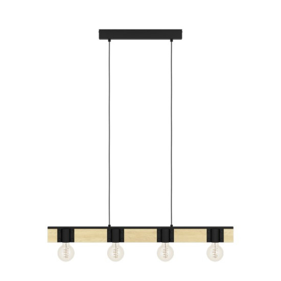 Eglo Bailrigg fekete-natúr függesztett lámpa (EG-43902) E27 4 izzós IP20