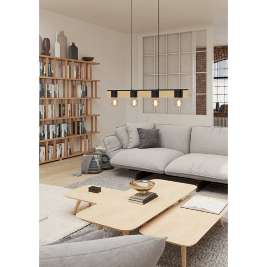 Eglo Bailrigg fekete-natúr függesztett lámpa (EG-43902) E27 4 izzós IP20