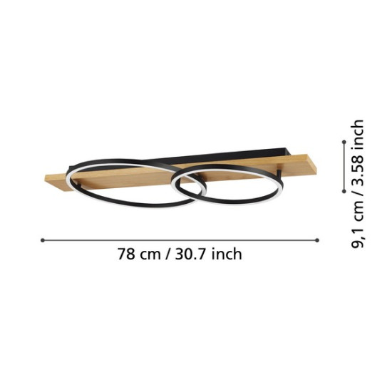 Eglo Boyal fekete-natúr LED mennyezeti lámpa (EG-901716) LED 2 izzós IP20