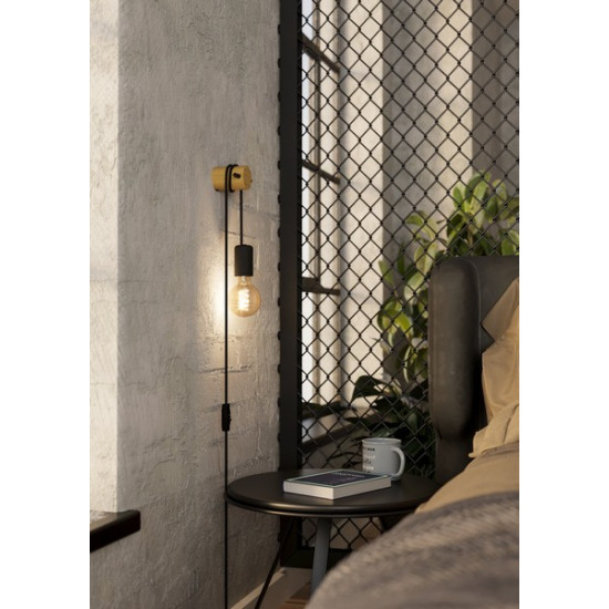 Eglo Buddon natúr-fekete fali lámpa (EG-43898) E27 1 izzós IP20