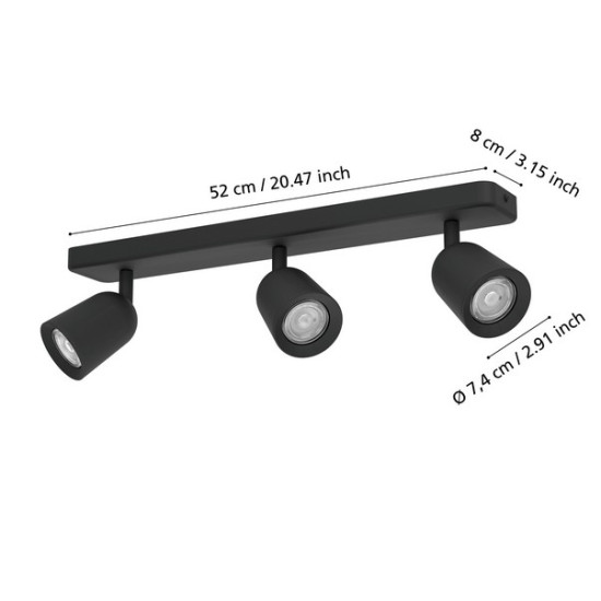Eglo Camaldoli fekete mennyezeti spotlámpa (EG-901954) GU10 3 izzós IP20