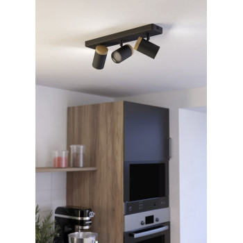 Eglo Consuma fekete-natúr fürdőszobai mennyezeti spotlámpa (EG-300002) GU10 3 izzós IP44