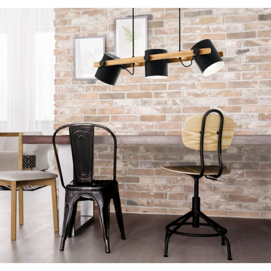 Eglo Hornwood natúr-fekete függesztett lámpa (EG-43517) E27 3 izzós IP20