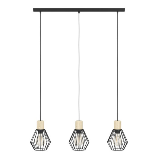 Eglo Palmorla fekete-natúr függesztett lámpa (EG-44094) E27 3 izzós IP20