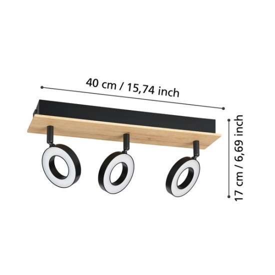 Eglo Rielves fekete-natúr LED mennyezeti spotlámpa (EG-901204) LED 3 izzós IP20