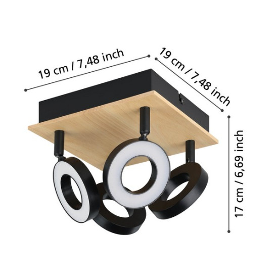 Eglo Rielves fekete-natúr LED mennyezeti spotlámpa (EG-901205) LED 4 izzós IP20