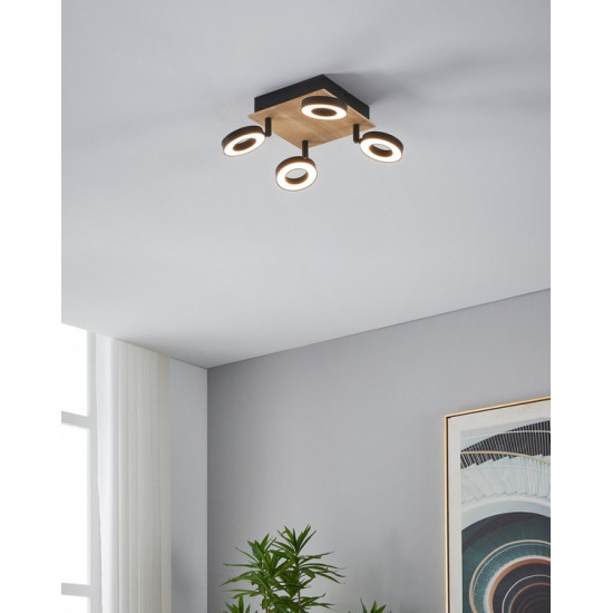 Eglo Rielves fekete-natúr LED mennyezeti spotlámpa (EG-901205) LED 4 izzós IP20