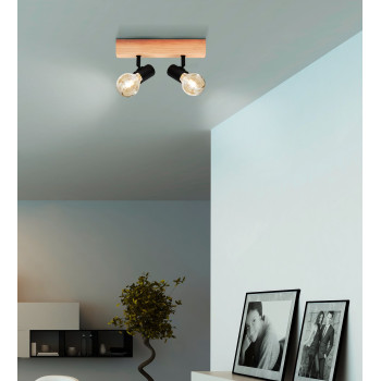 Eglo Townshend 3 fekete-natúr mennyezeti spotlámpa (EG-99478) E27 2 izzós IP20