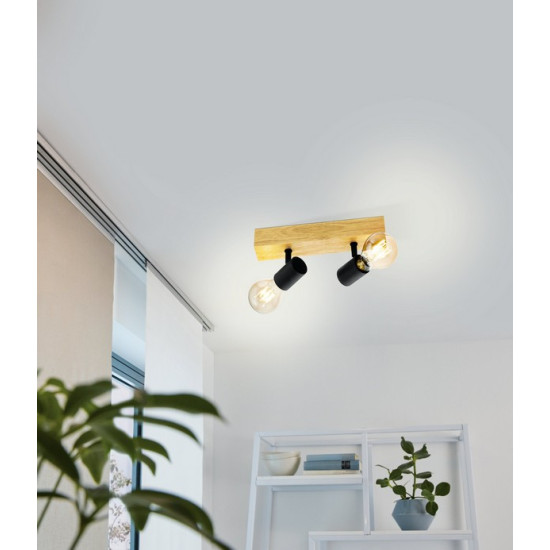 Eglo Townshend 3 fekete-natúr mennyezeti spotlámpa (EG-99478) E27 2 izzós IP20