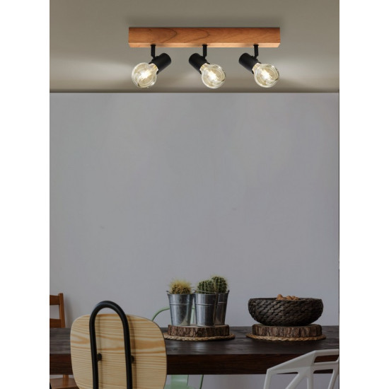 Eglo Townshend 3 fekete-natúr mennyezeti spotlámpa (EG-99479) E27 3 izzós IP20