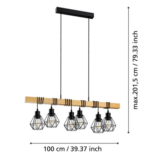 Eglo Townshend 5 natúr-fekete függesztett lámpa (EG-44076) E27 6 izzós IP20
