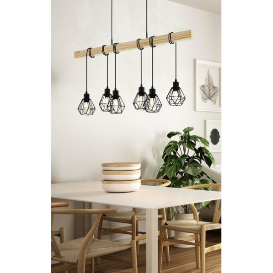 Eglo Townshend 5 natúr-fekete függesztett lámpa (EG-44076) E27 6 izzós IP20
