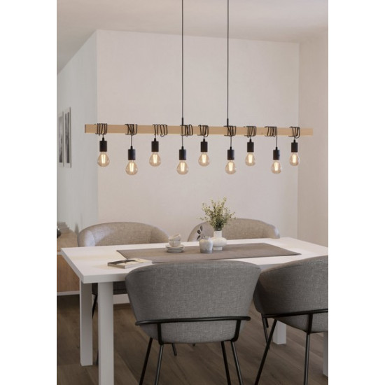 Eglo Townshend fekete-natúr függesztett lámpa (EG-44099) E27 9 izzós IP20