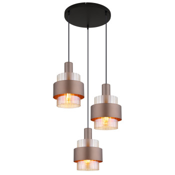 Globo Milley fekete-borostyán  függesztett lámpa (GLO-15560-3HA) E27 3 izzós IP20