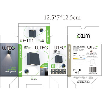 Lutec Gemini Beams sötétszürke LED kültéri fali lámpa (LUT-5104005118) LED 1 izzós IP54