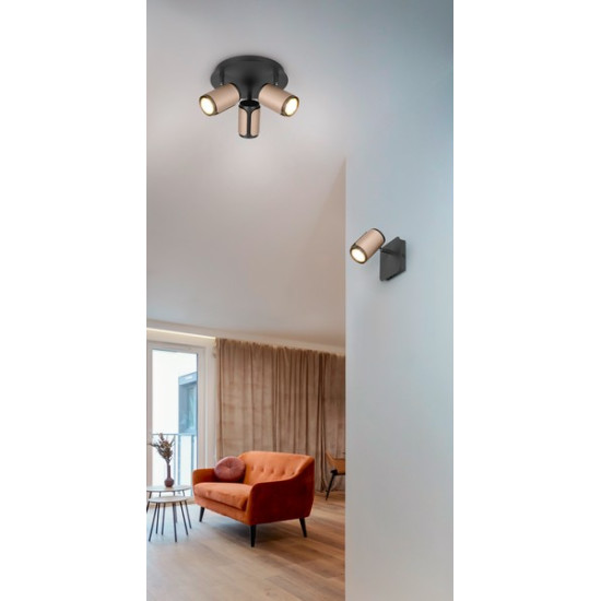 Trio Gillan fekete-barna mennyezeti spotlámpa (TRI-814530365) GU10 3 izzós IP20