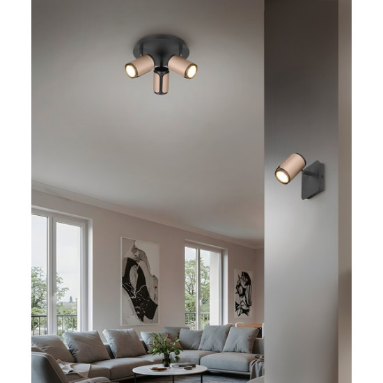 Trio Gillan fekete-barna mennyezeti spotlámpa (TRI-814530365) GU10 3 izzós IP20