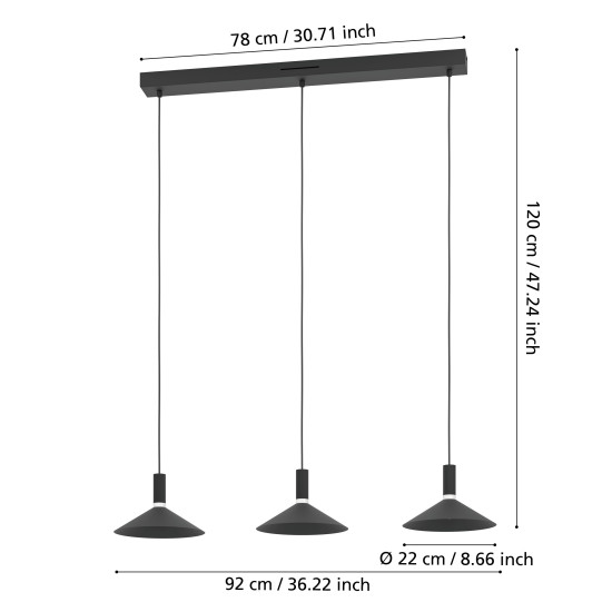 Eglo Conomavilla-Z fekete LED függesztett lámpa (EG-902184) LED 3 izzós IP20