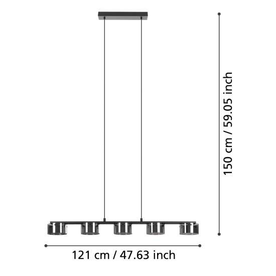 Eglo Copillos fekete-átlátszó LED függesztett lámpa (EG-39875) LED 5 izzós IP20