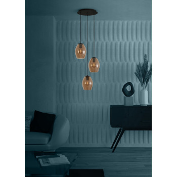 Eglo Estanys 1 fekete-barna függesztett lámpa (EG-390161) E27 3 izzós IP20