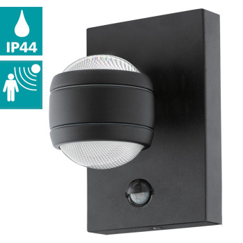 Eglo Sesimba fekete-átlátszó LED mozgásérzékelős kültéri fali lámpa (EG-96021) LED 1 izzós IP44
