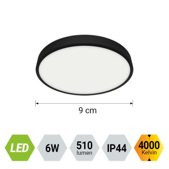 Emithor Lenys fekete-fehér vízvédett LED mennyezeti lámpa (EMI-49042) LED 1 izzós IP44