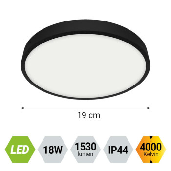 Emithor Lenys fekete-fehér vízvédett LED mennyezeti lámpa (EMI-49044) LED 1 izzós IP44