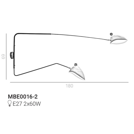 Italux Davis fekete falikar (IT-MBE0016-2) E27 2 izzós IP20