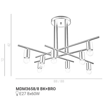 Italux Normani fekete mennyezeti lámpa (IT-MDM3658/8 BK+BRO) E27 8 izzós IP20