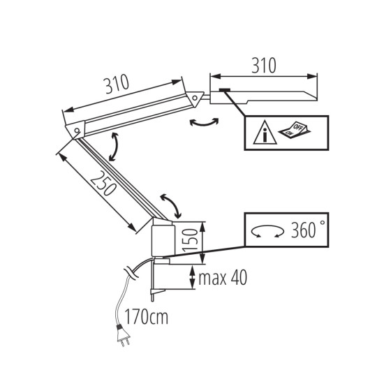 Kanlux Heron II fekete LED csiptetős lámpa (KAN-27602) LED 1 izzós IP20