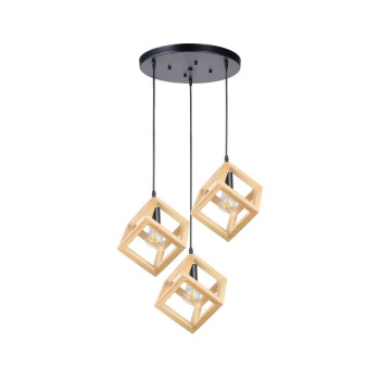 Klausen Rhombus R fekete-natúr függesztett lámpa (KL113016) E27 3 izzós IP20