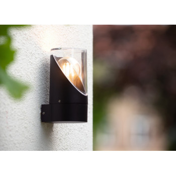 Lucide Norman fekete-átlátszó kültéri fali lámpa (LUC-15805/01/30) E27 1 izzós IP65