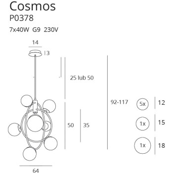 Maxlight Cosmos színes-arany függesztett lámpa (MAX-P0378) G9 7 izzós IP20