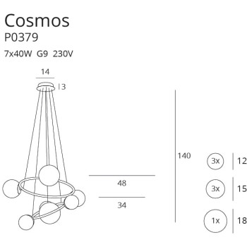 Maxlight Cosmos színes-arany függesztett lámpa (MAX-P0379) G9 7 izzós IP20