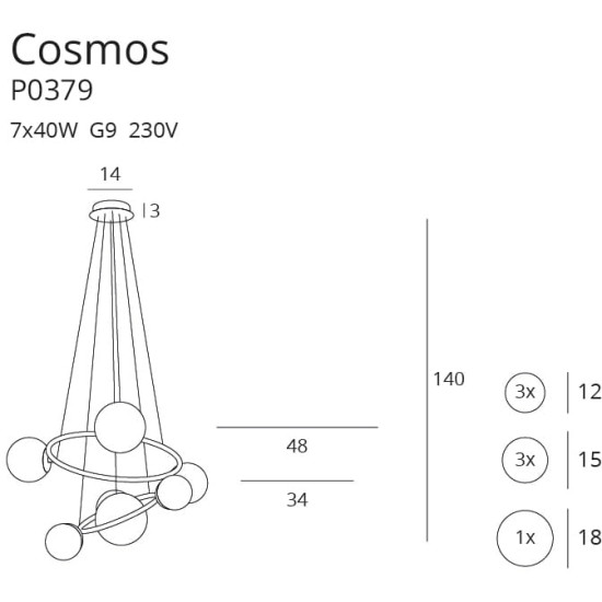 Maxlight Cosmos színes-arany függesztett lámpa (MAX-P0379) G9 7 izzós IP20