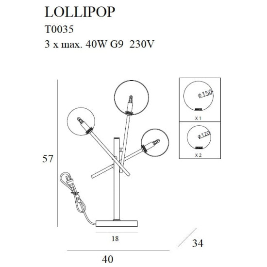 Maxlight Lollipop bronz-fehér asztali lámpa (MAX-T0035) G9 3 izzós IP20