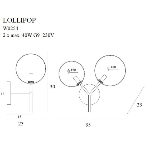 Maxlight Lollipop bronz-fehér falikar (MAX-W0254) G9 2 izzós IP20