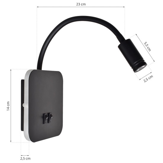 Milagro Base fekete LED fali lámpa  (MIL-ML6352) LED 1 izzós IP20
