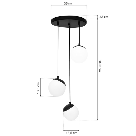 Milagro Sfera fekete-fehér függesztett lámpa (MIL-MLP8868) E14 3 izzós IP20