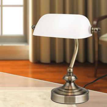 Orion Bankerslamp sárgaréz-opál asztali lámpa (ORI-LA 4-1165/1_OP) E14 1 izzós IP20