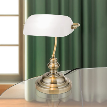 Orion Bankerslamp sárgaréz-opál asztali lámpa (ORI-LA 4-587/1_OP) E27 1 izzós IP20