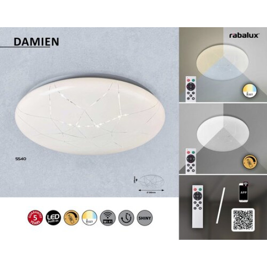 Rábalux Damien fehér LED mennyezeti lámpa (RAB-5540) LED 1 izzós IP20