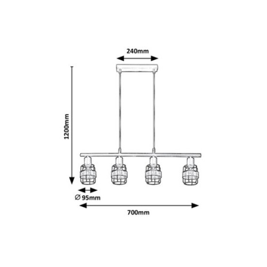 Rábalux Indiana fekete függesztett lámpa (RAB-5284) E14 4 izzós IP20