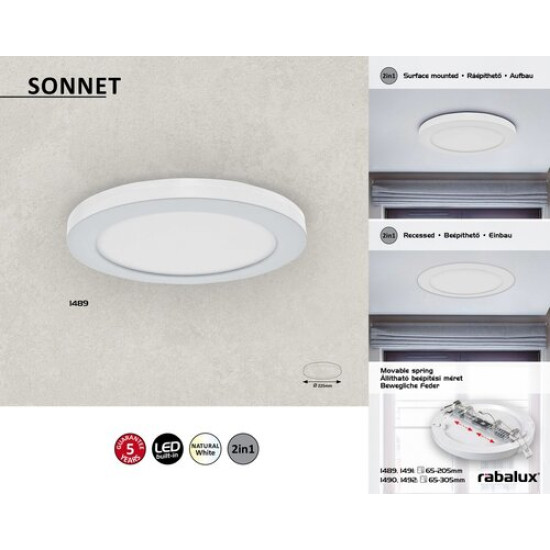 Rábalux Sonnet fehér LED beépíthető lámpa (RAB-1489) LED 1 izzós IP20