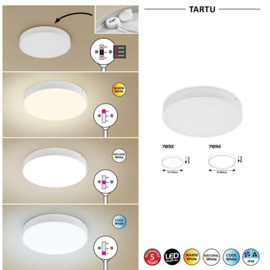 Rábalux Tartu matt fehér LED kültéri mennyezeti lámpa (RAB-7893) LED 1 izzós IP44
