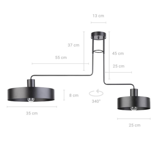 Sigma Vasco fekete mennyezeti lámpa (SIG-31551) E27 2 izzós IP20