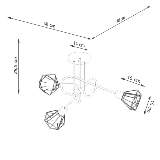 Sollux Artemis 3S fekete mennyezeti lámpa (SOL-SL.1109) E14 3 izzós IP20